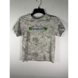 Minecraft T-Shirt Boys M Gray Tie Dye Short Sleeve Graphic Steve Creeper Back